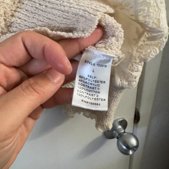 🦋 BLUE IVVY Off White Cream Knit Lace Casual Boho Coquette Cardigan Sweater - Picture 4 of 6